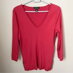 Ralph Lauren Women's V-Neck Top with suede detail